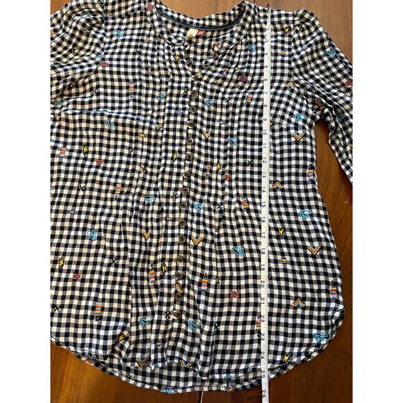 Urban Outfitters Pilcro Womens Small Button Up Gingham Black White Embroidered - Picture 10 of 11